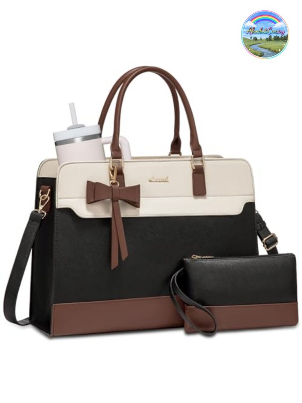 PU Leather Laptop Tote Bag for Women, Waterproof Work Briefcase with Shoulder